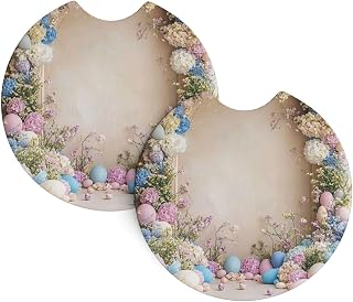 Decoraciones florales coloridas, pasteles con huevos y zanahorias, paquete de 2 posavasos de coche para portavasos, portavasos para tu coche con agarre para la punta de los dedos