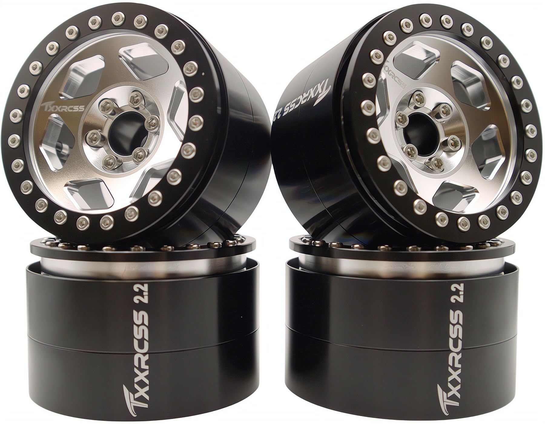 Amazon.com: Txxrcss RC 2.2 Aluminum Alloy Beadlock Wheels and Tires ...
