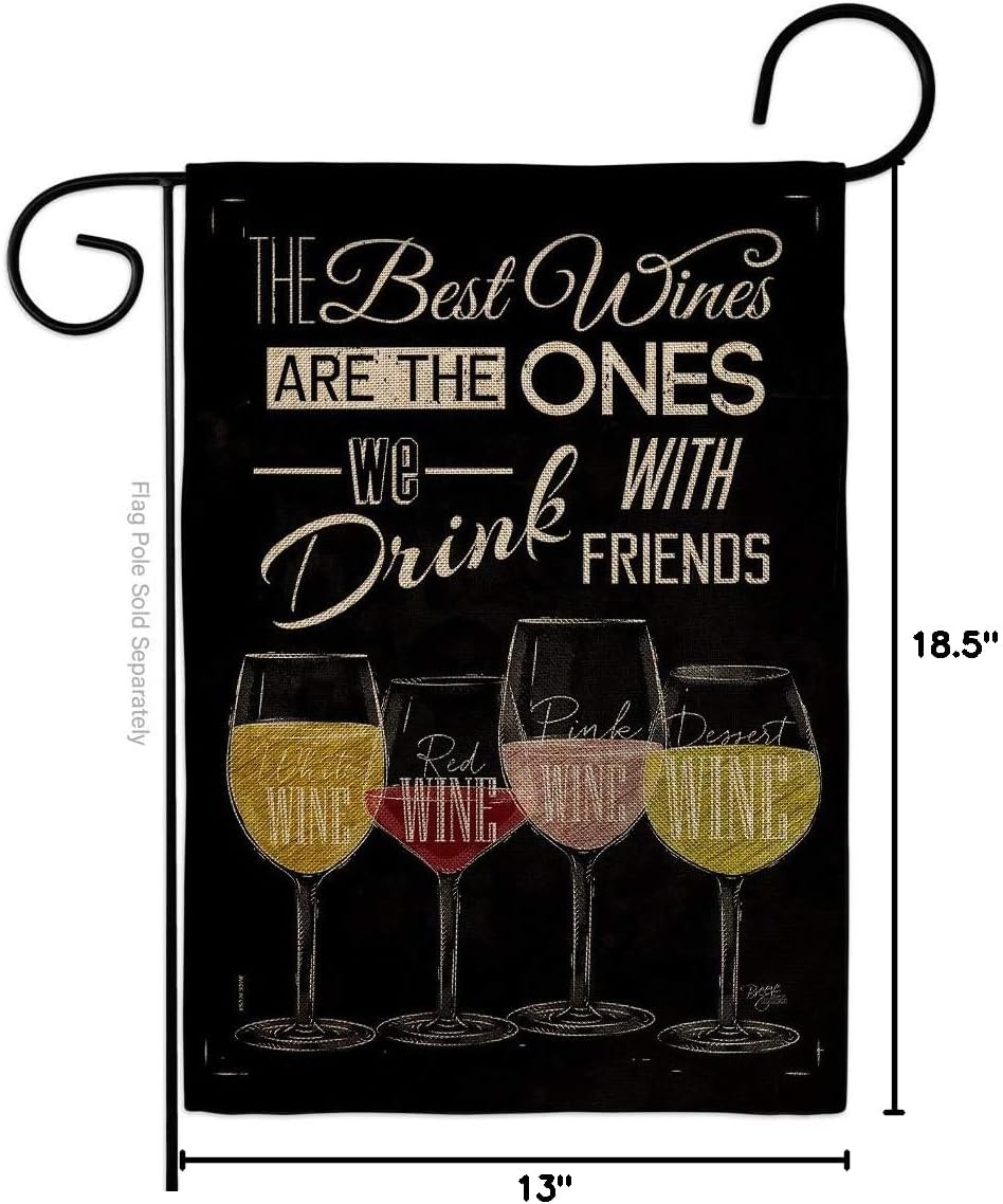Best Wine with Friends Burlap Burlap Garden Flag Beverages Drink Fruits Cheese Sangria White Red Rose Dessert Sparkling Small Decorative Gift Yard House Banner Double-Sided Made In USA 13 X 18.5