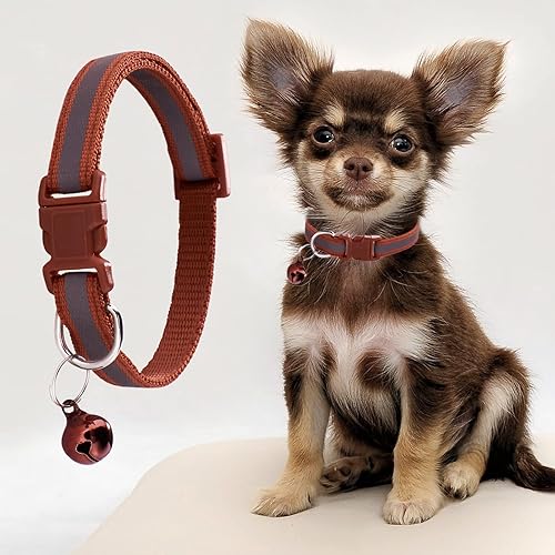 Miniatura 5 de Jecikelon 6 collares reflectantes ajustables para cachorros, collar para perros pequeños, collar de poliéster para gatos con campana, collar básico
