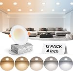 MAILCOS paquet de 6 4 1 cm 5CCT Ultra-mince LED Lumière de plafond encastrée avec boîte de jonction, 2700K-5000K Sélectionnable, 810LM Haute Luminosité, Éclairage de Wafer sans canif, 9W 120V, ETL