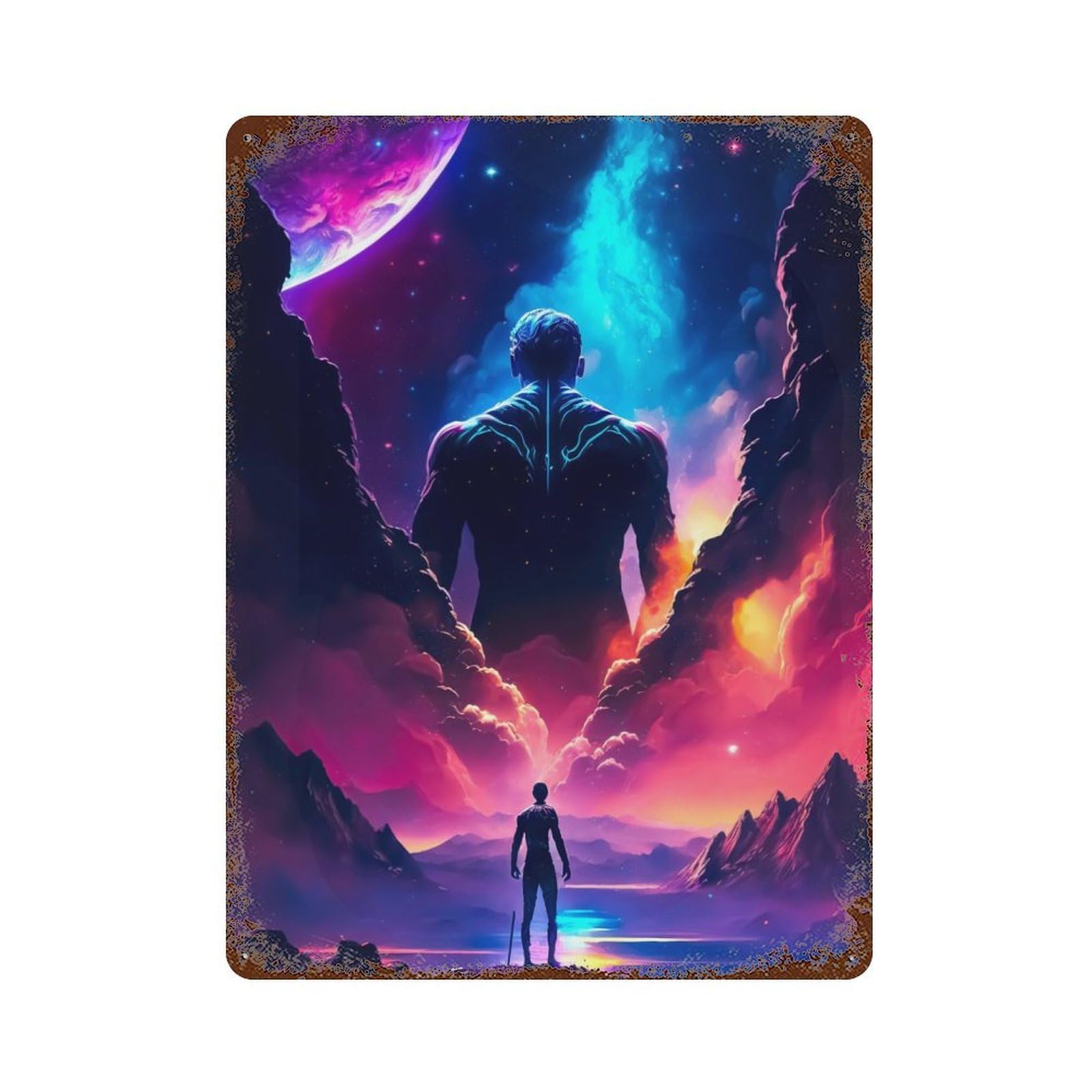 Retro Metal Sign with Celestial Man Design 15.7"x11.8", for Living Room, Hallway And Home Decor, Farmhouse Wall Decor