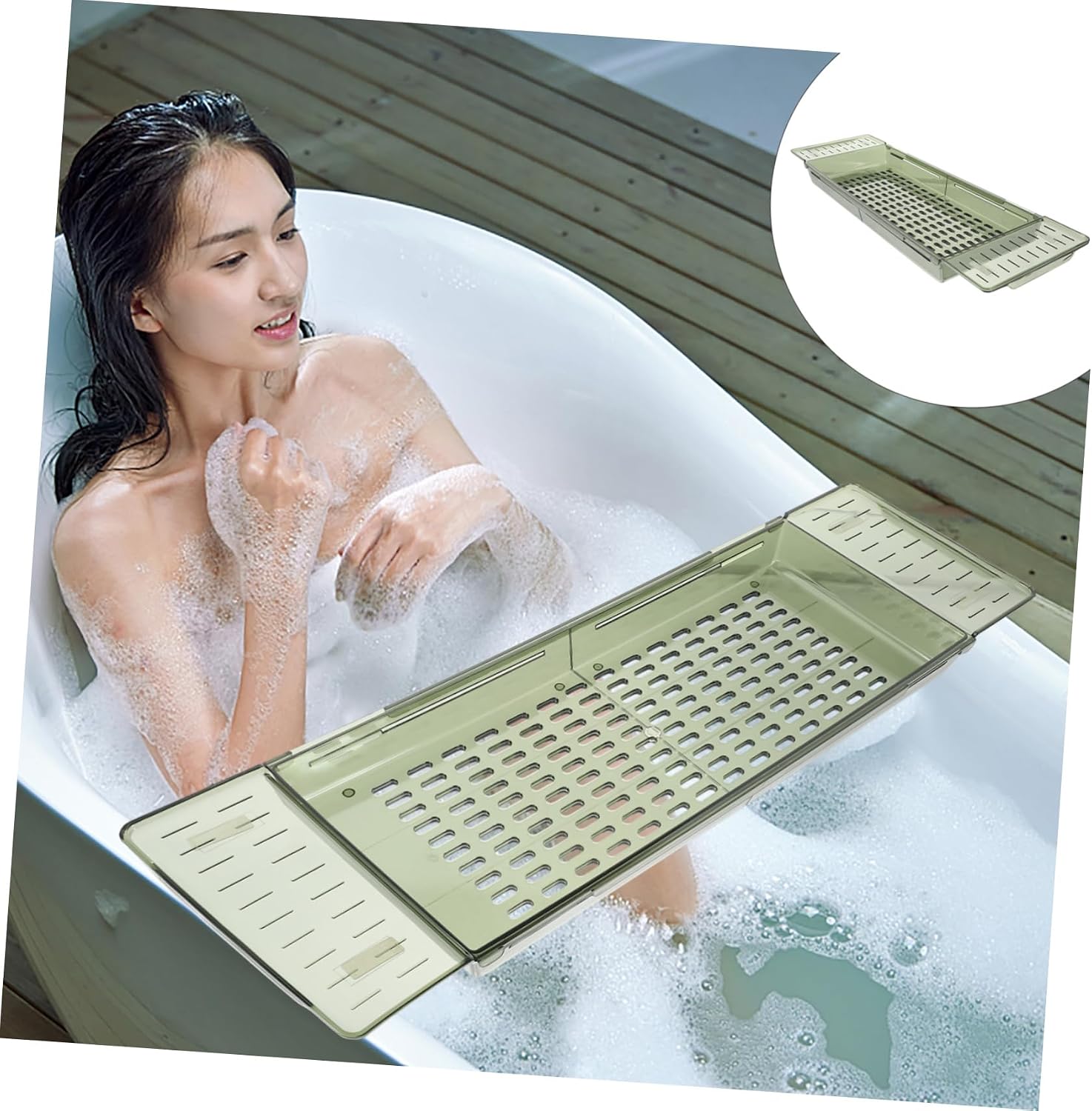 Luxshiny Adjustable Bathtub Tray Draining Design Expandable Bath Shelf for Tub Food-Grade Bamboo Bath Accessory for Relaxation
