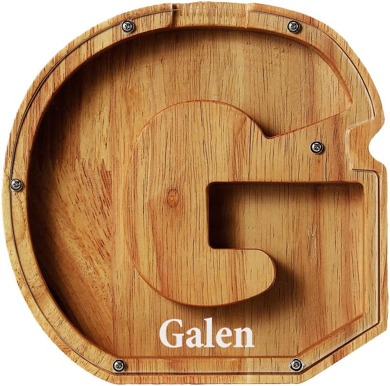 Personalized Letter Piggy Bank ,Wooden Jar Coin Saving Money Box ,Alphabet Piggy Bank for Children ,Letter Coin Bank Wooden Money Box Frame Wood ,Letter Piggy Bank For Boys (G)