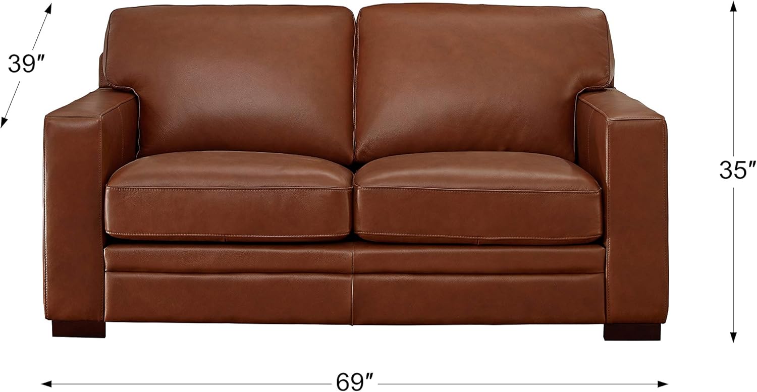 Hydeline Dillon Top Grain Leather Sofa and Loveseat Set, Cinnamon Brown, Feather Down, Memory Foam and Springs Seating