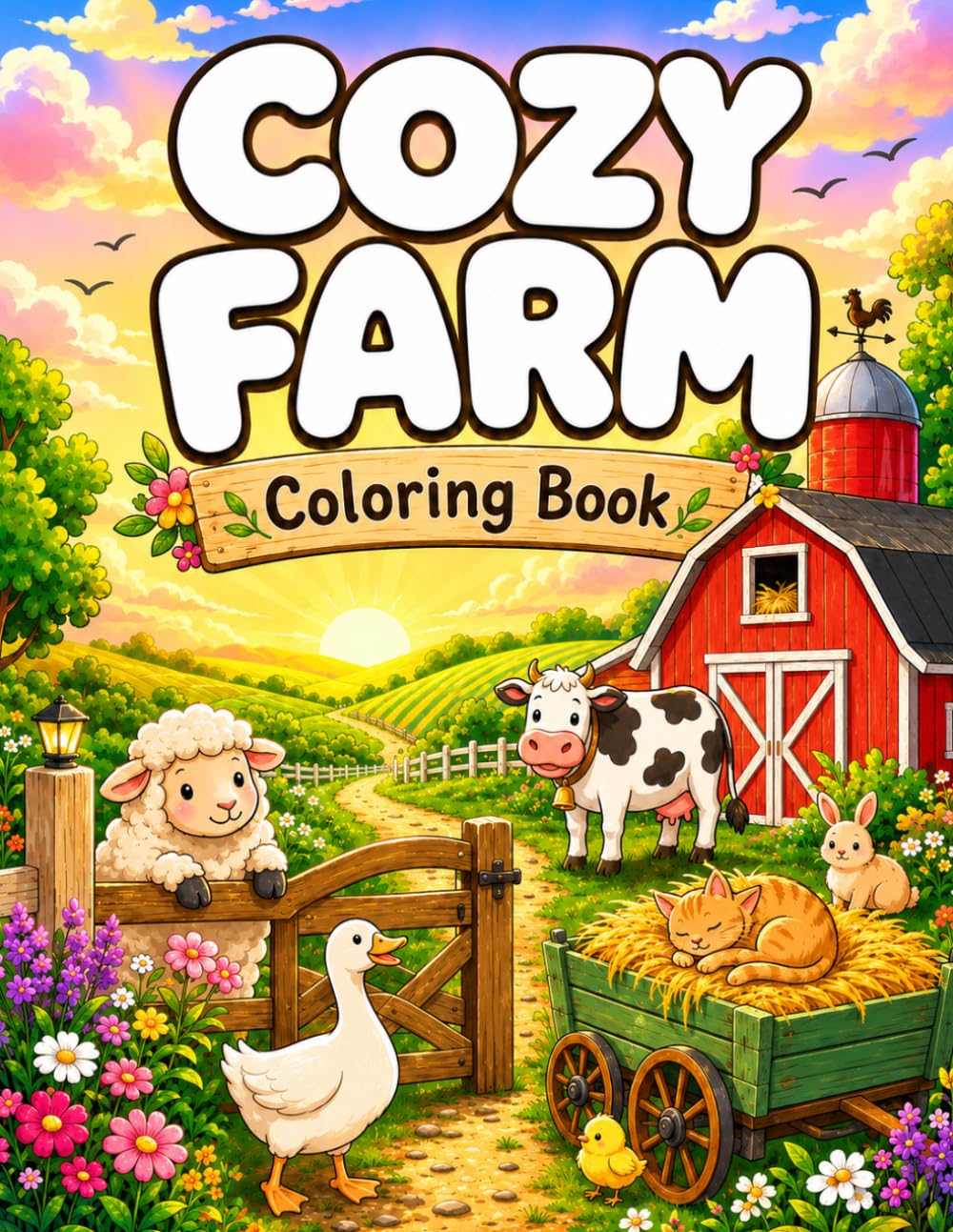 Cozy Farm Coloring Book: Easy Large Print Country Scenes, Seasonal Countryside Moments, and Slow Living Comfort for Kids, Teens, and Adults
