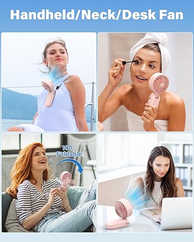 Miniatura 6 de AMACOOL Ventilador de mano portátil, motor de alta potencia, 5 velocidades, 17 horas de refrigeración, 4500 mAh recargable, diseño plegable