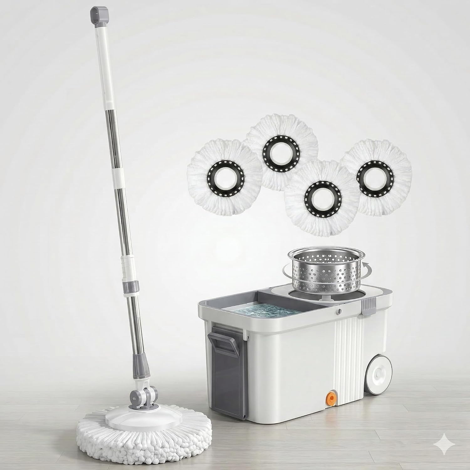 Spin Mop and Bucket System with Dual Drive, Microfiber Floor Mop with Wringer, Detachable Bucket, Stainless Steel Spinner, Easy Clean Wet & Dry Mop Set