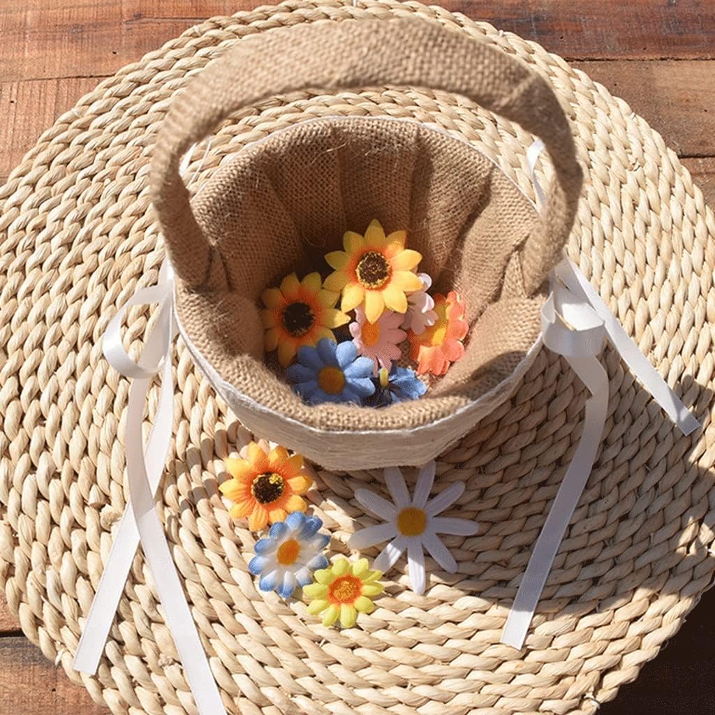 Scattered Petals Flower Basket Rustic Jute Woven Bridal Flower Girl Portable Wedding Flower