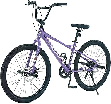 BALINGEUS Stock 26 Inch BMX Style Mountain Bike,MTB 7 Speeds Bicycle,Dual Disc Brake Bicycles City Bike,4 Step Pegs,BMX Handlebar Mountain Bike for Student/Senior/Men/Women/Adult,Multiple Colors