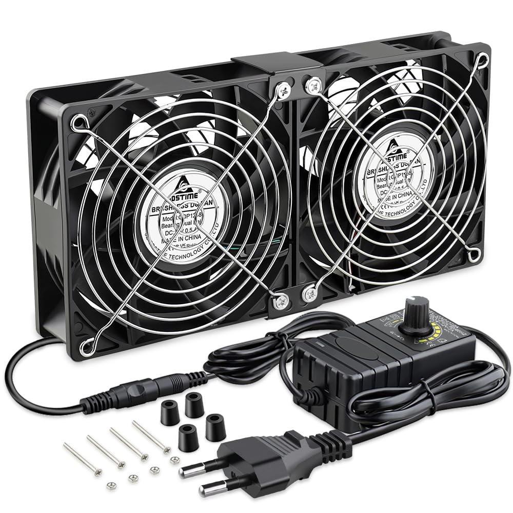 GDSTIME 120mm Lüfter 230V Doppellüfter 120x120x38 Regelbar Doppelkugellager | 2x 120mm lüfter 230v 120x38 Großer Luftstrom 4V -12V Geschwindigkeit Kontrolle für Kühlschrank Wechselrichter Server Schrank