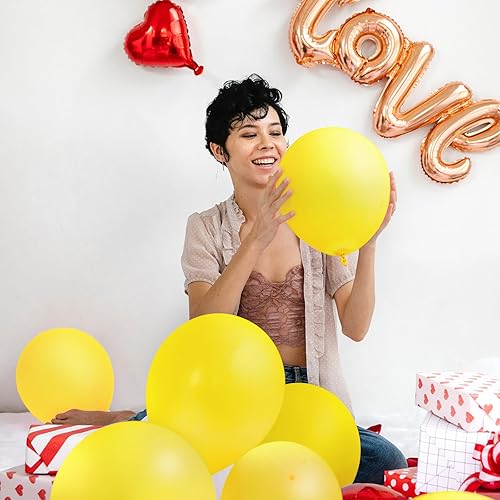 Miniatura 5 de EMART 100 globos amarillos de 12 pulgadas con cinta, helio de látex para cumpleaños, boda, baby shower, graduación, decoración de Navidad