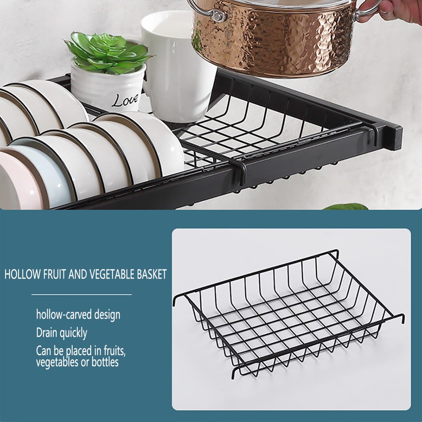 Estante De Dish Escurreplatos Acero Inoxidable Cocina, Escurridor De Platos para Fregadero - Escurridor De Platos sobre Fregadero -Escurre Platos 65.5cm