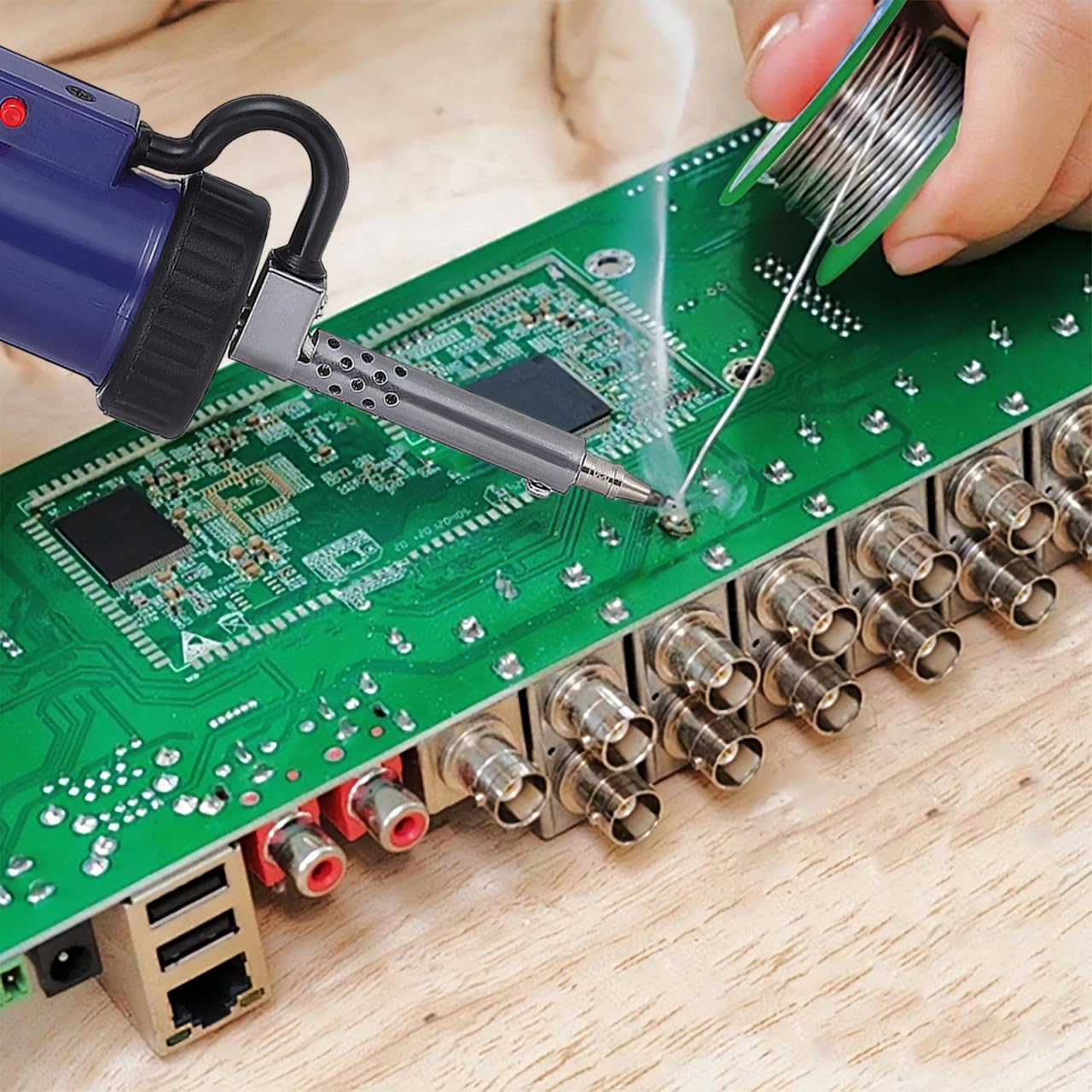 HOMSFOU Elektrische Entlötpumpe Mit Starker Saugkraft Und Austauschbaren Düsen Schnelles Aufheizen Tragbares Entlötwerkzeug Für Präzises Entfernen Von Lötzinn Bei Elektronischen Geräten Eu-Stecker