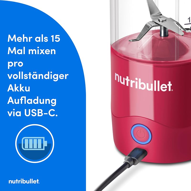 NutriBullet Hordozható Smoothie Mixer 475ml BPA-Mentes Pohár Vezeték Nélküli Töltöltethető