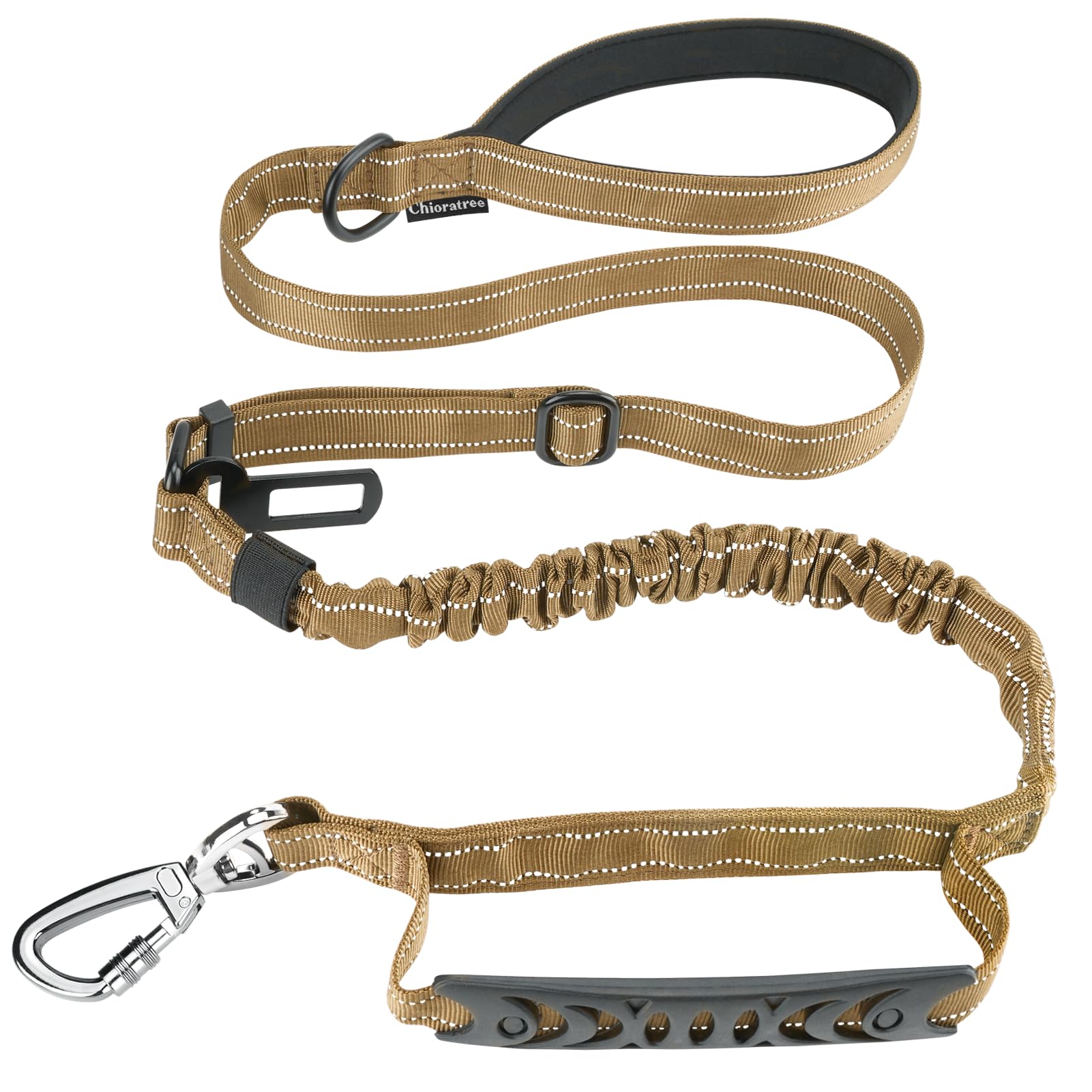 Correa táctica resistente para perro, correa elástica para perro de 4 a 6 pies, reflectante militar, fuerte, sin tirones, con 2 asas acolchadas y cinturón de seguridad de coche para perros