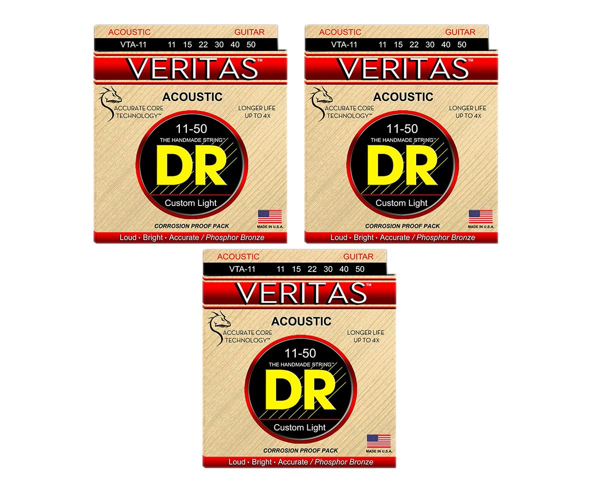 DR Strings VTA-11 VERITAS Acoustic Guitar String 11-50 Custom Light 3-Pack-image-11