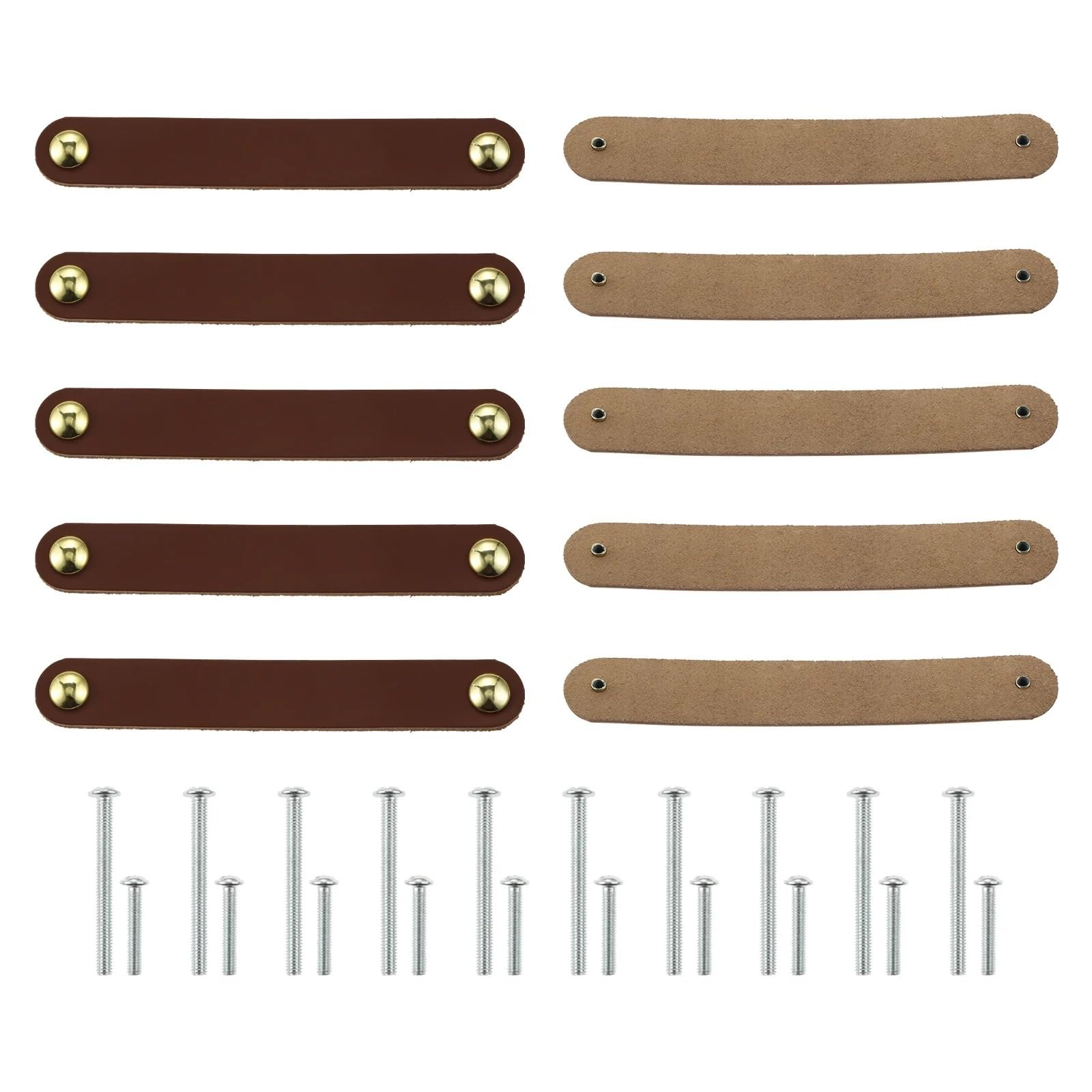 Poignées de tiroir en cuir marron pour armoire et commode avec vis