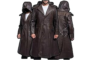 Men's Assassin Brown Real Leather Trench Coat Costume