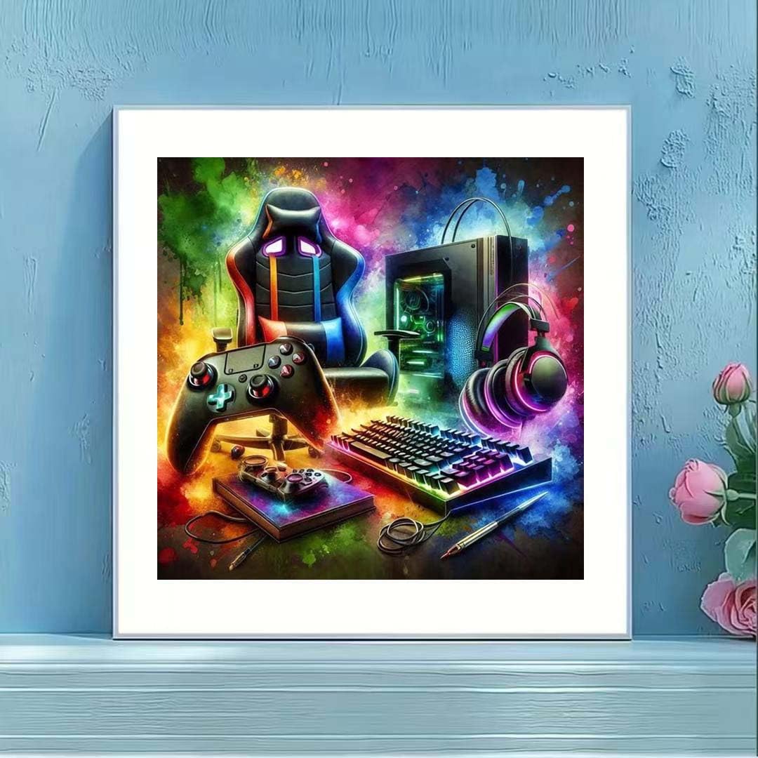 OJTOYART Video Game Diamond Art Kits for Adults,DIY Gaming Equipment Diamond Painting Kits for Beginner,5D Full Round Drill Diamond Gem Painting Kits for Home Wall Decor 13.79 x 13.79Inch - 4