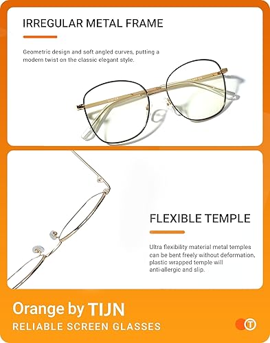 Miniatura 5 de TIJN Lentes de bloqueo de luz azul, lentes de filtro de luz azul para computadorajuegospantalla para mujeres y hombres, marco de metal de gran tamaño