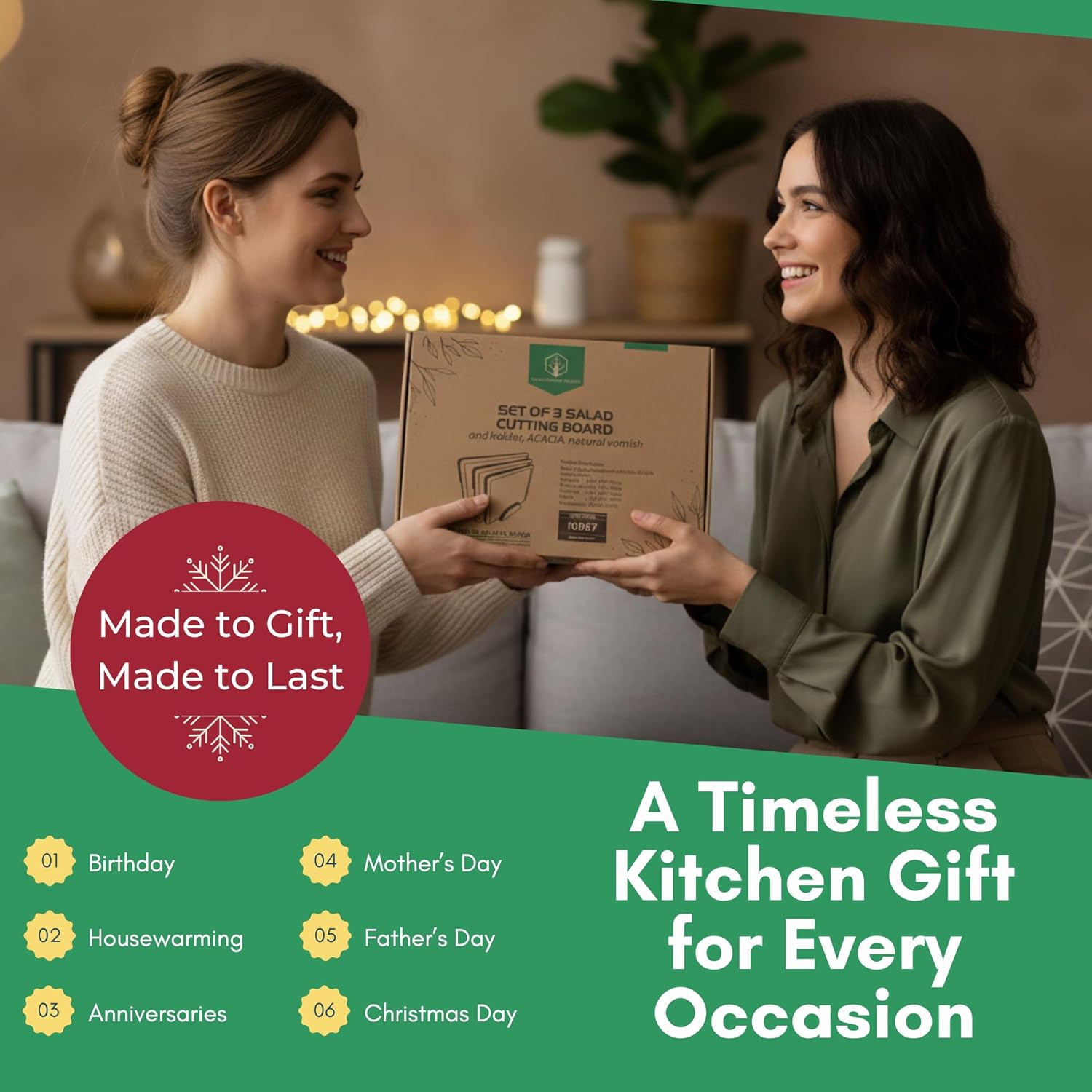 Acacia Wood Cutting Board Set of 3 with Storage Stand, Reversible Wooden Boards for Kitchen with Deep Juice Grooves, Wood Cutting Board Set for Prep, Serving and Gifting