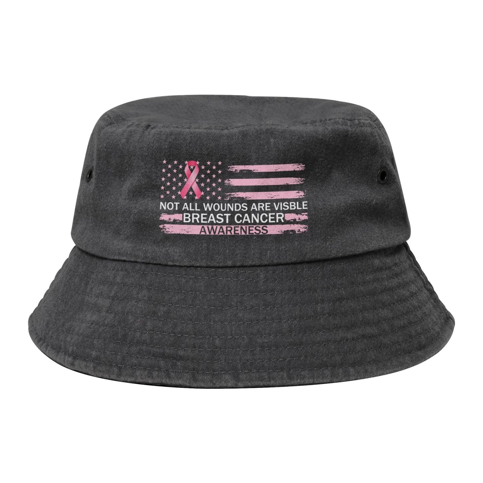 Qauirfe Not All Wounds are Visible Breast Cancer Awareness Fashion Cowboy Denim Fisherman Hat Outdoor Fishing Cap Sun