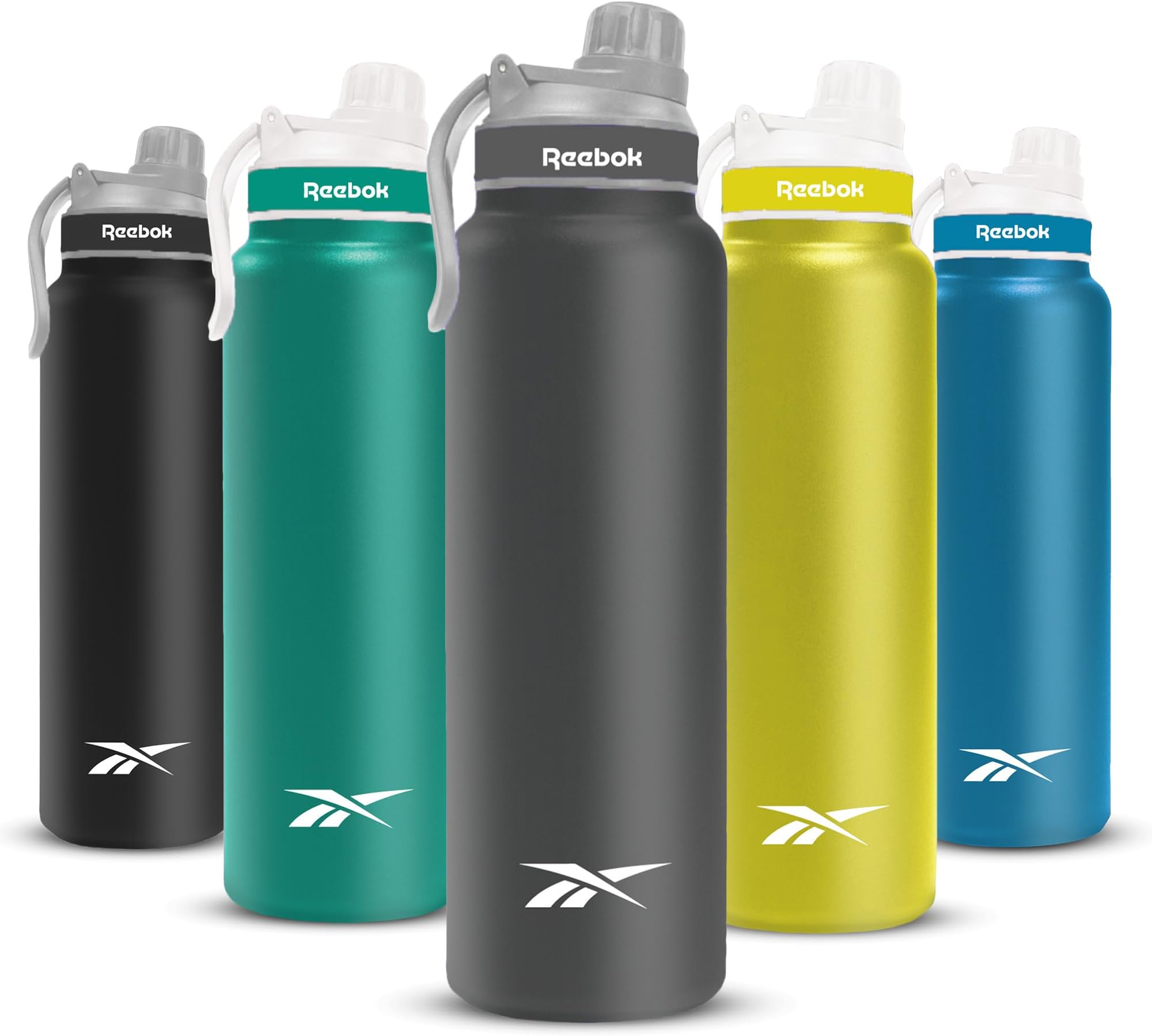ReebokStainless Steel Water Bottle With Athletic Design - Insulated Water Bottle 32 oz With Chug Lid - Double Wall Vacuum Insulated Sports Water Bottle, BPA Free (Grey)