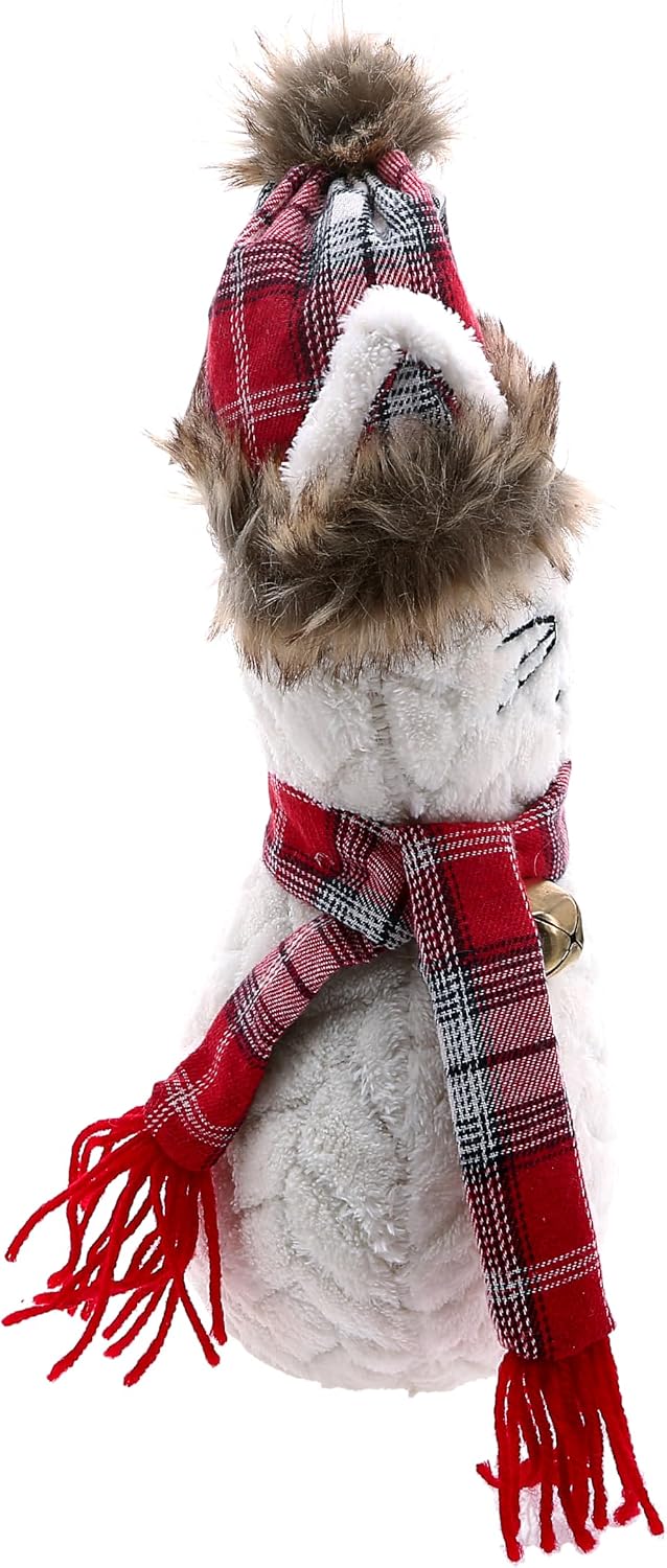 Pavilion - Cranberry Cat - 13.5" Decorative Door Stopper Plaid Holiday Christmas Home Decor Feline Kitty Cat Kitten Lover Gift Present