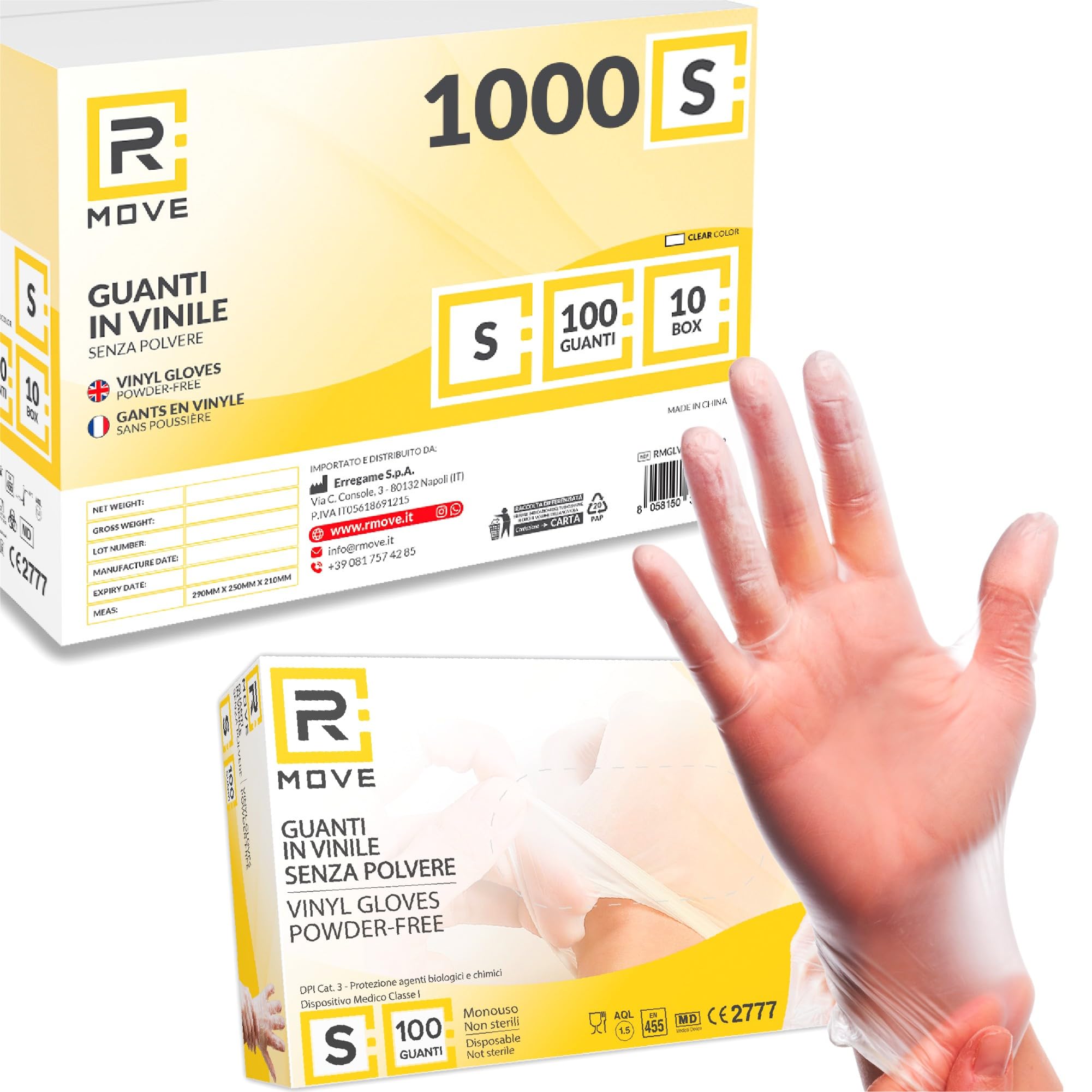 1000 Vinyl-Handschuhe, puderfrei, latexfrei, hypoallergen, CE-zertifiziert, transparent, Einweghandschuhe (1000, Größe S)