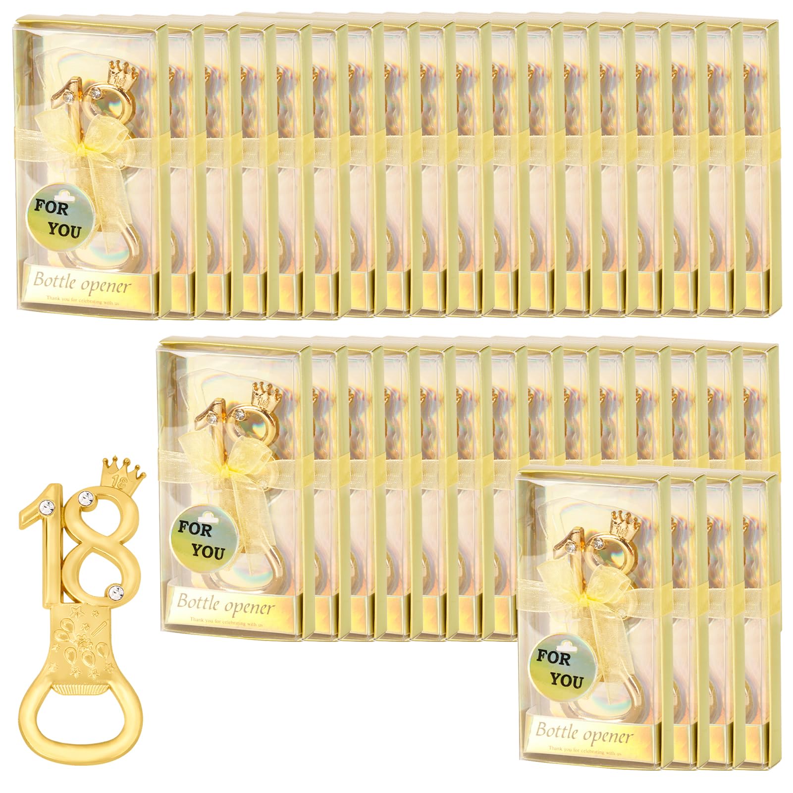 24/36 Stück Goldene 18 Flaschenöffner, 18 Geburtstagsparty-Geschenke, 18. Hochzeitstage, Gastgeschenke, Andenken, Souvenirs, Geschenke, Thematische Strass-Dekorationen, Partyzubehör für(36 Stück)