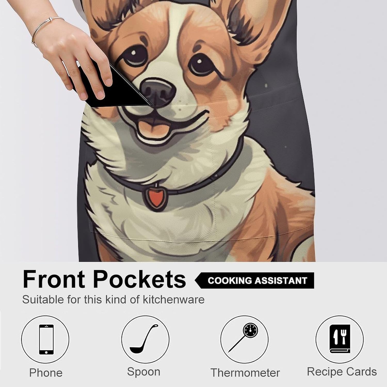 Corgi Dog Bib Apron with 2 Pockets for Kitchen Cooking image 5