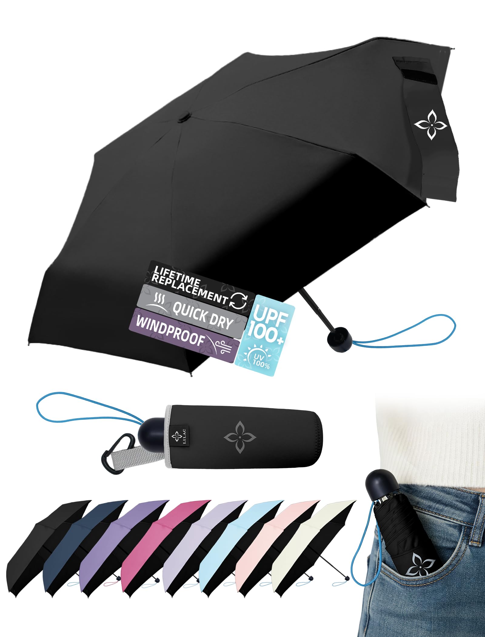 Mini Travel Umbrella for Rain - 43" Large Coverage Small Umbrella, Reinforced Strong Frame, Lightweight Portable Parasol with UPF 100+ UV Protection, Gifts for Adults, Seniors & Students 9+-image-44