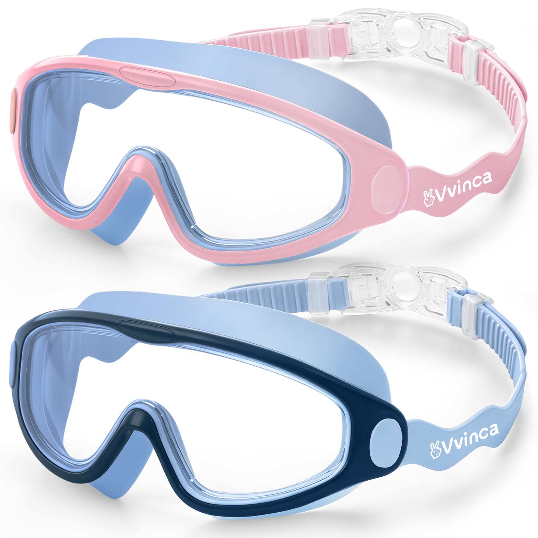 Vvinca 2 Pack Kids Goggles Kids Swimming Goggles Wide View UV Protection Anti-Fog No Leak Children Goggles for Boys Girls 6-14 (Blue & Pink Blue)