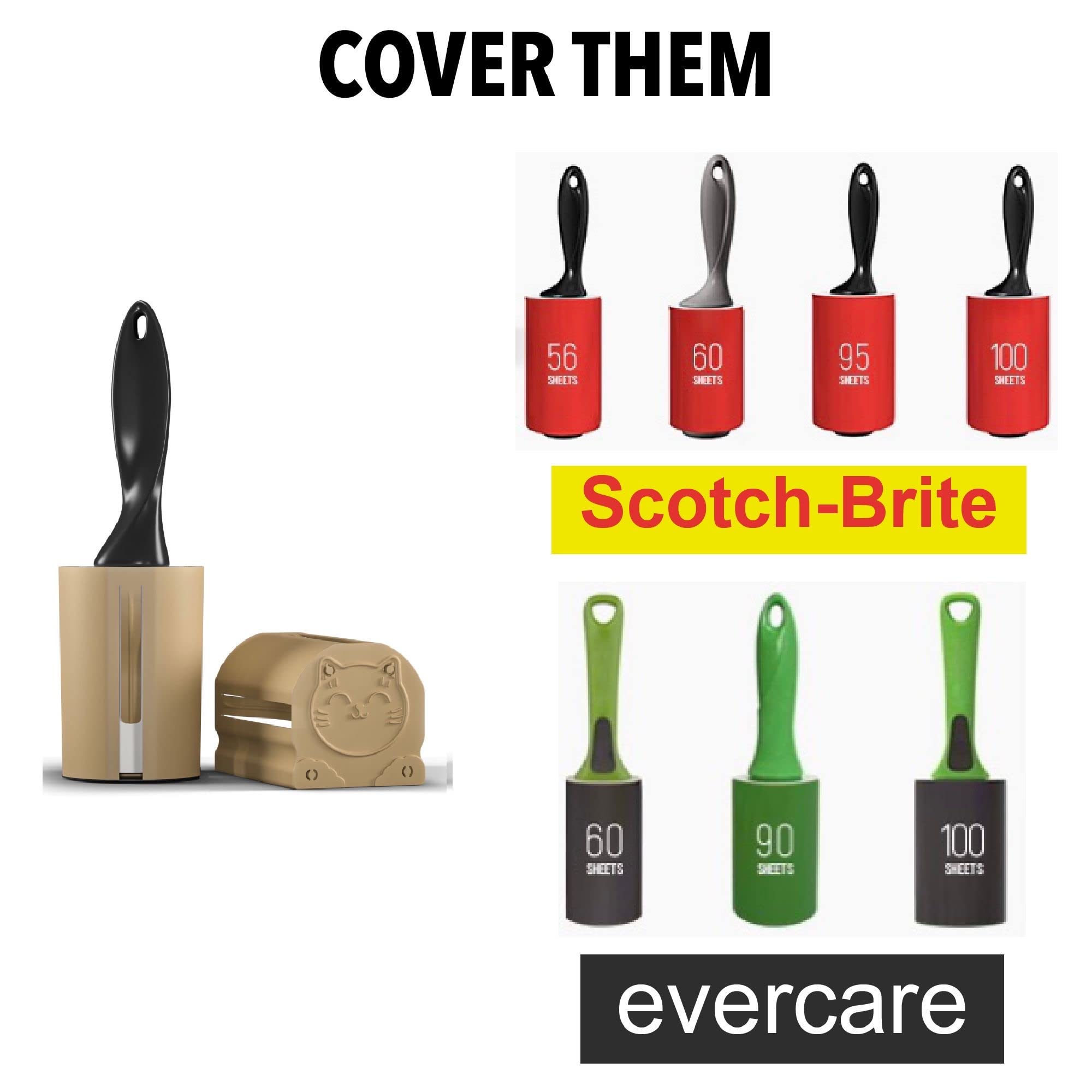 Fusselroller-Abdeckung – Rolle mit bis zu 6,9 cm Durchmesser für Scotch Brite, Evercare – Schutzhülle für extra klebrige Roller, 2 Stück, beige Katzenabdeckungen