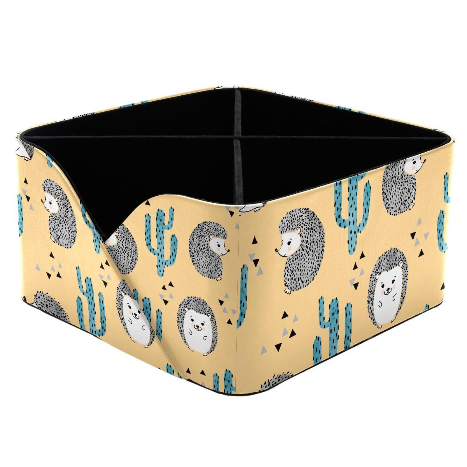 KengjuTesu Cute Hedgehog and Cactus Watercolor Pattern Desktop Organizer Pen Holder, Rectangular Pencil Cup for Office, Study and Makeup Stations