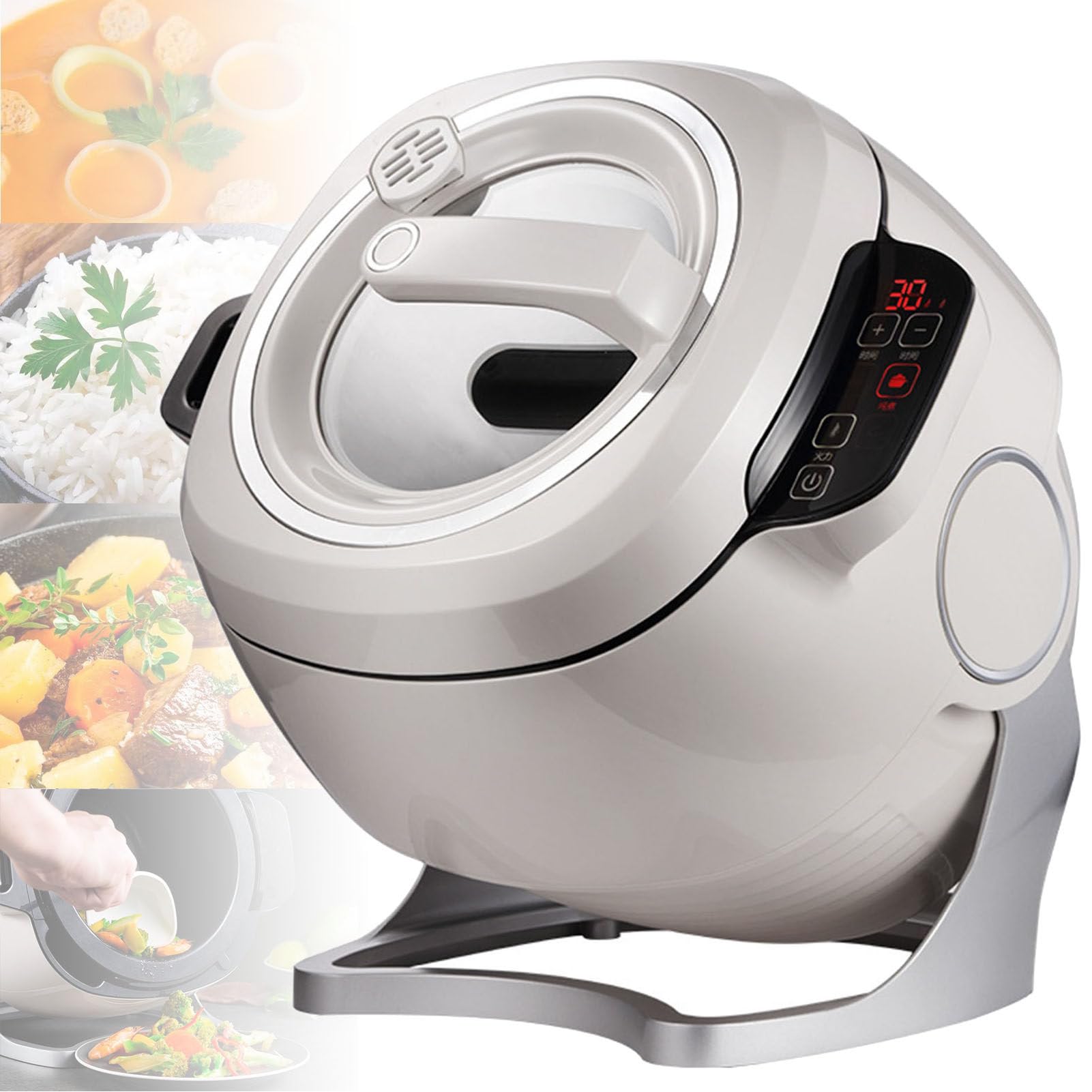 Robot de Cocina Multifuncion 6L 2000W,Tambor 360° Giro Automático, Pantalla Táctil, Antiadherente Cerámico (3 Modos Estofar/Saltear/Servir) Cocción Rápida Robot Cocina Automático