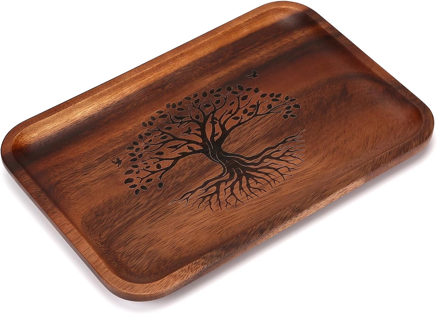 The Tree of Life Serving Acacia Wood Valet Tray for Men Women, Catch All Acacia Mens Key Dump Bedside Nightstand Organizer EDC Wooden Tray for Phone Watch Wallet Keys Jewelry - Image 4