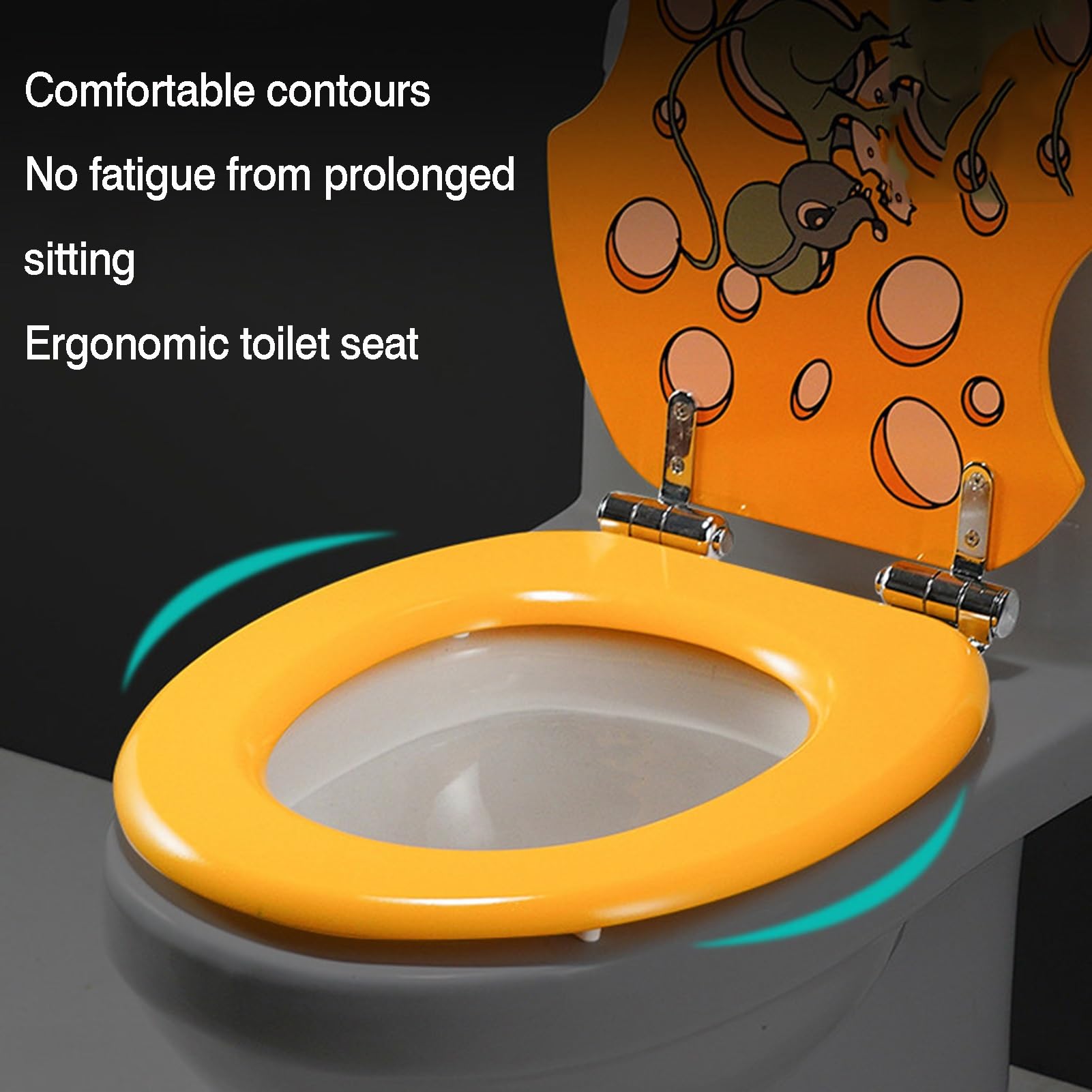 Deska sedesowa z żywicy o nieregularnym kształcie, zawiera regulowane zawiasy ze stali nierdzewnej, odpowiednia do toalet w kształcie O/V/U.