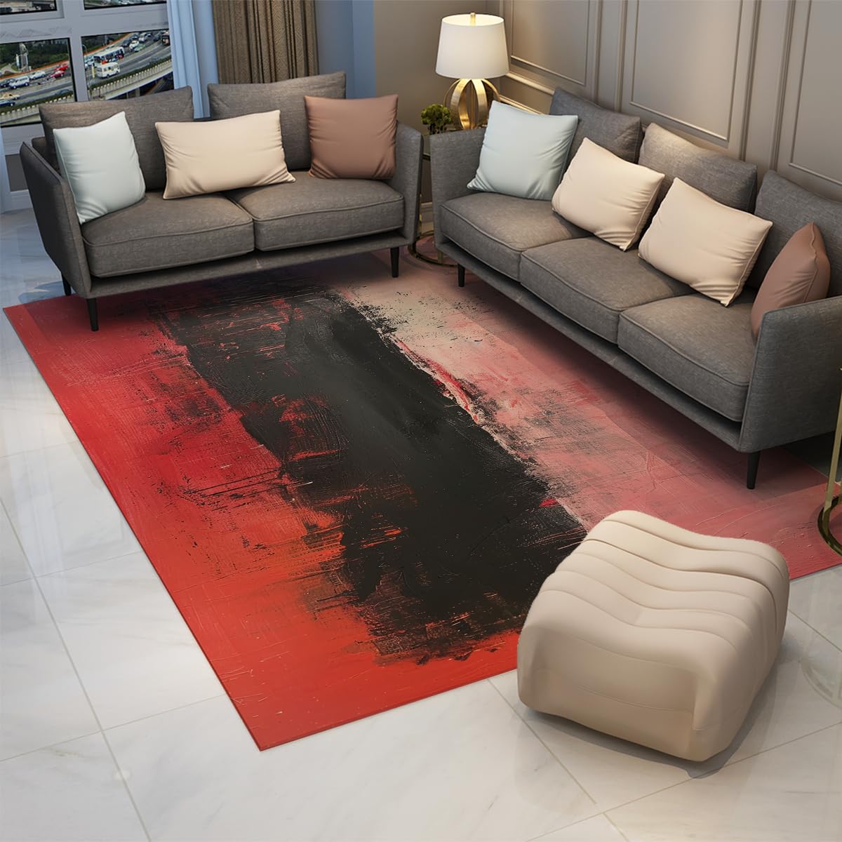 Tapis rouges et noirs 120 x 180 cm abstrait lavable pour chambre