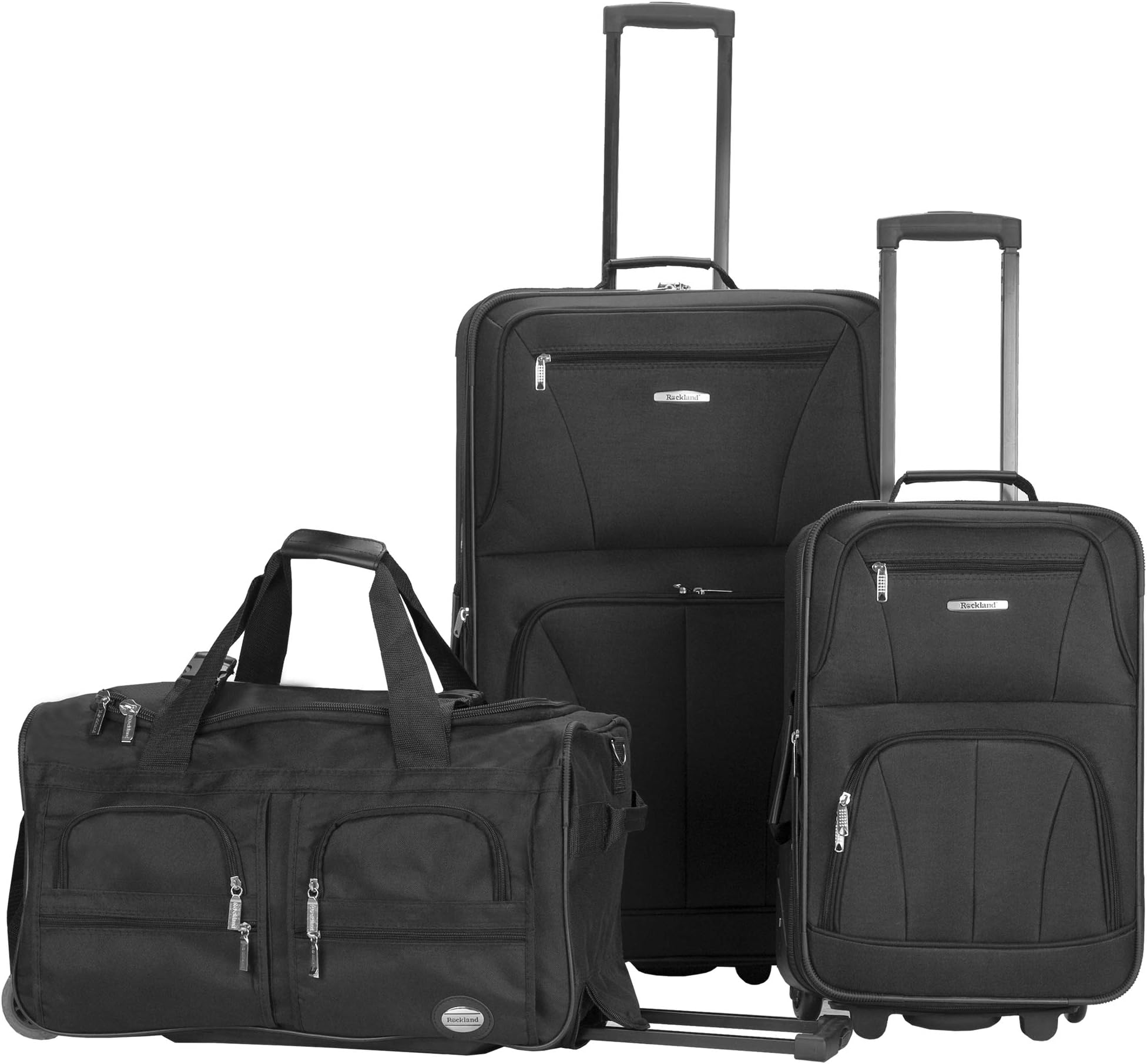 Vara Softside 3-Piece Upright Luggage Set,Expandable, Black, (20/22/28)