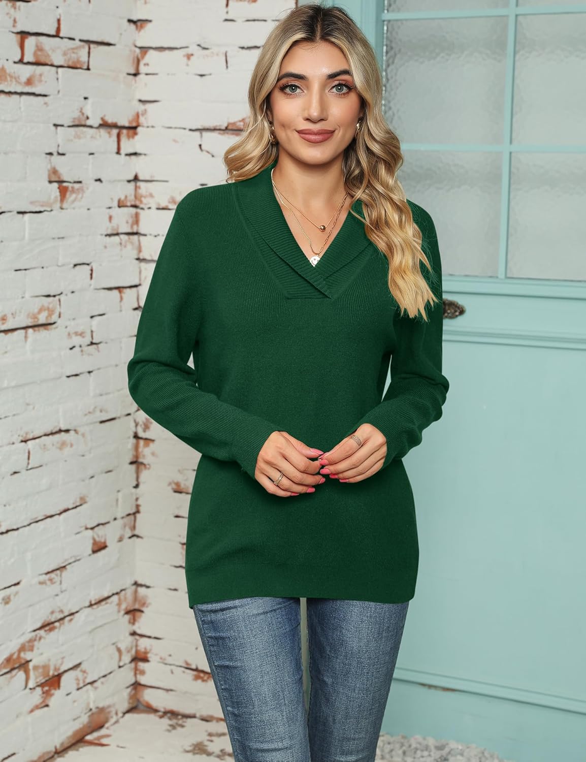 Ivicoer Women Long Sleeve V Neck Pullover Collar Knitted Sweaters - Image 2