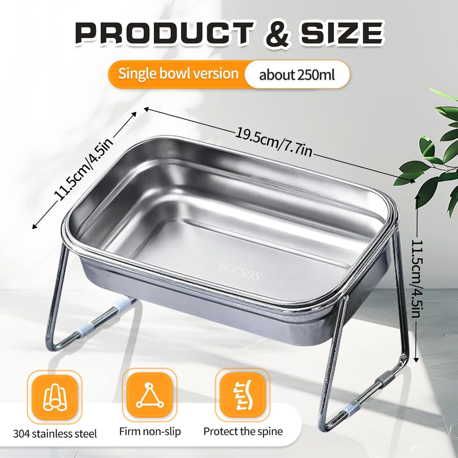 Elevated Cat Bowls,304 Stainless Steel,15° Tilted Raised Cat Food Bowl,Stand Anti Vomiting Pet Bowls for Cats and Puppy (Single Bowl)