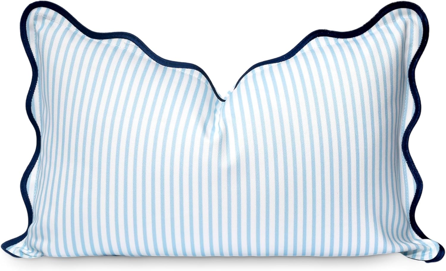 Hofdeco Premium Coastal Patio Indoor Outdoor Scalloped Lumbar Pillow Cover Only, 12"x20" Water Repellent for Backyard, Couch, Baby Blue Print Stripes