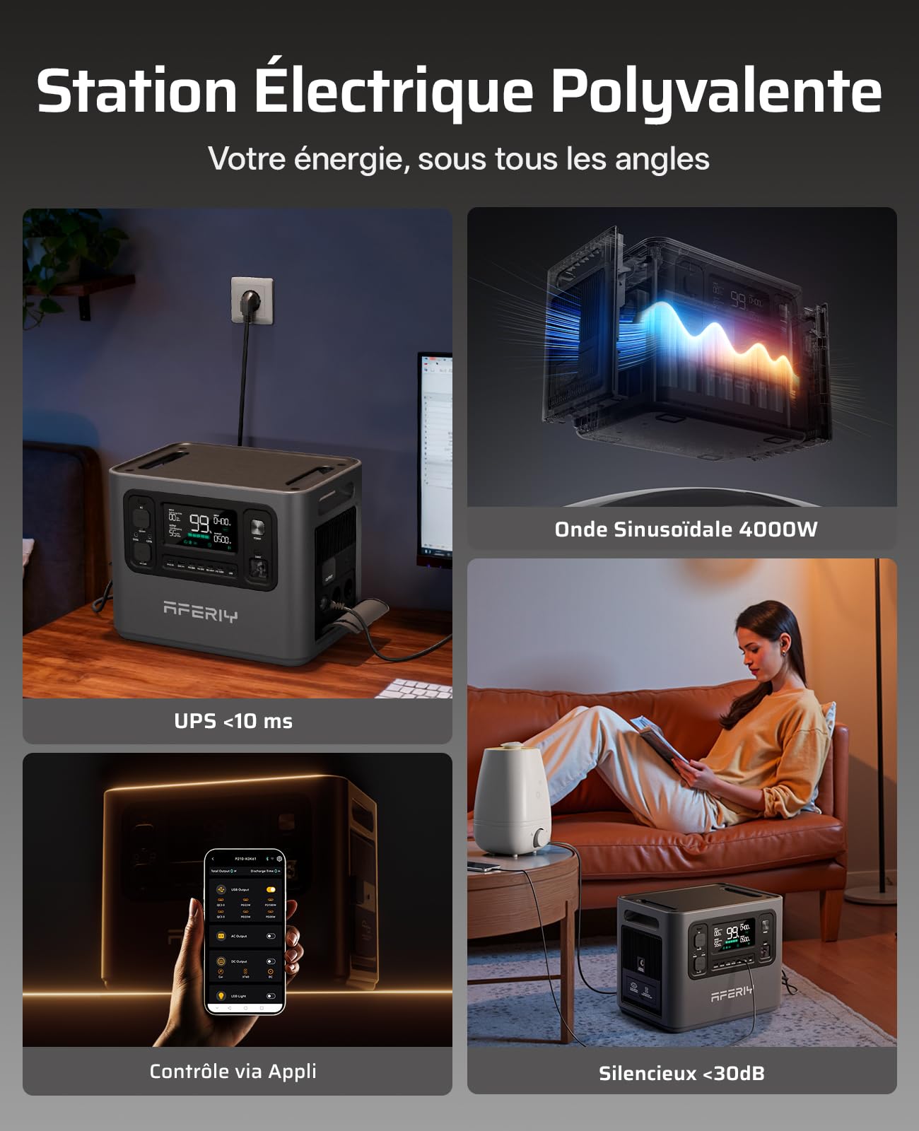 AFERIY 4096Wh Générateur Electrique, 2800W avec 1 Batterie Supplémentaire, Station Electrique Portable Capacité Extensible, Générateur Solaire pour Usage Domestique/Camping-car/Panne de Courant