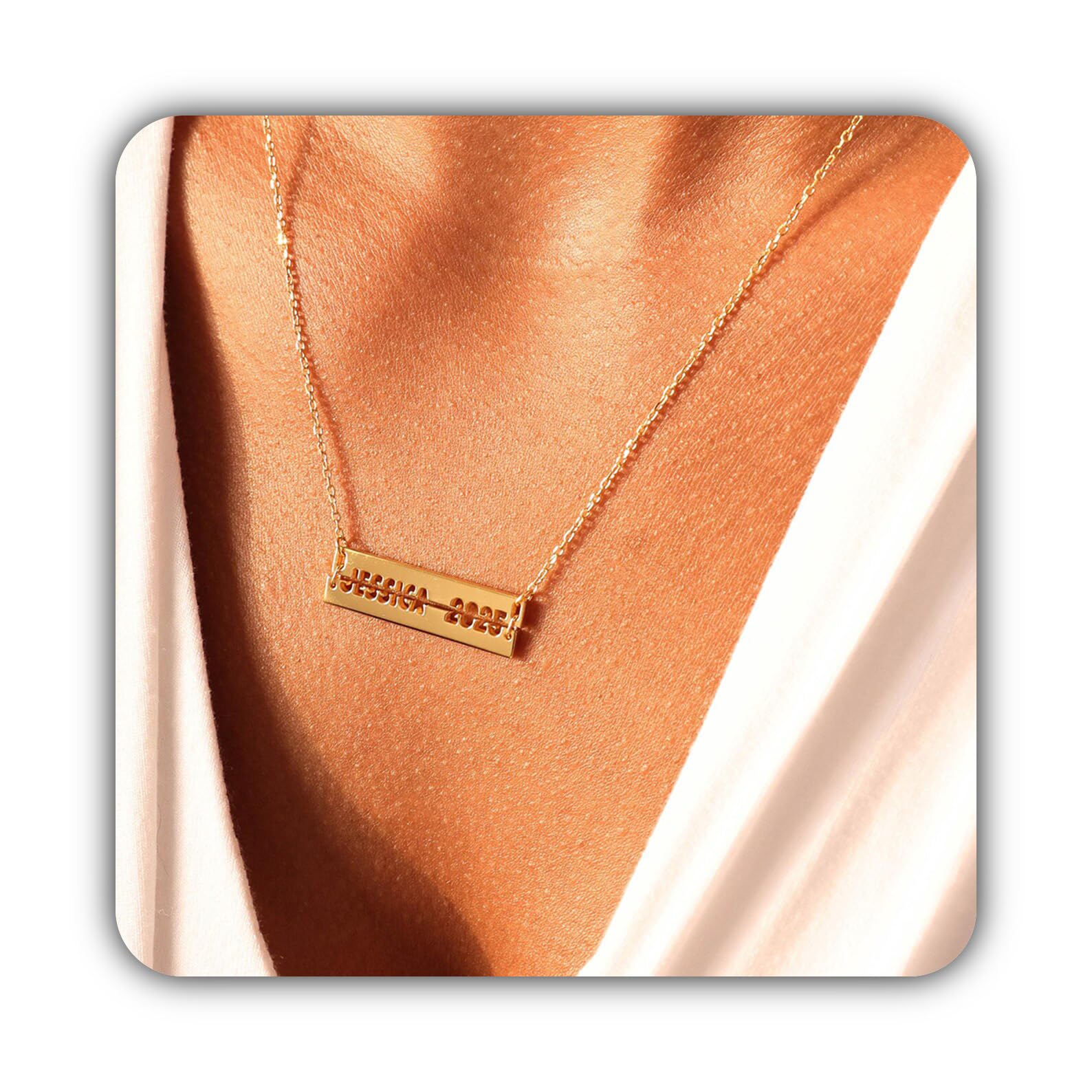 Su misura barra Collana argento sterling 925 Inciso nome gioiello amicizia coordinato laurea Festa della mamma personalizzato ricordo fatto a mano