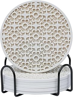 Silicone Coasters Set of 6,Drink Coasters with Holder,Absorbent Coaster for Hot or Cold Drinks,Non-Slip, Non Stick,4inch