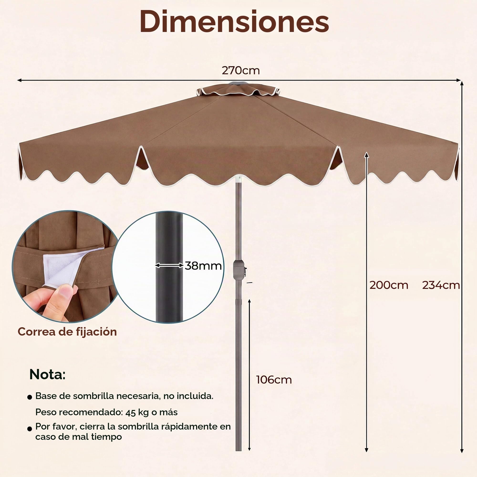 KOMFOTTEU Sombrilla de Jardín 280 cm, Parasol Terraza Exterior con Manivela y Función de Inclinación, Sombrilla de Mercado con 8 Varillas, para Playa, Jardín, Piscina, sin Base