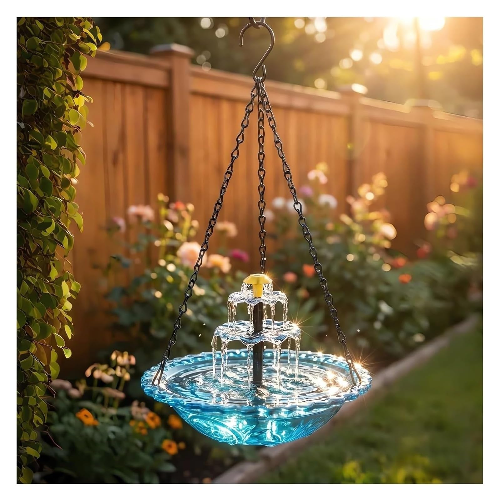 Hanging Solar Bird Bath Fountain, Solar Powered Cascading Outdoor Water Feature, Hanging Bird Bath With Flowing Water, Decorative Garden Patio Yard Bird Bath Fountain(Blue)