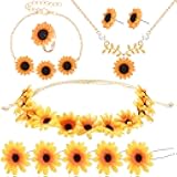 10 Pieces Sunflower Hair Accessories Sunflower Necklace Earrings Bracelet Ring Set Daisy Hair Clip Boho Headband Wreath Jewelry Accessories for Summer Women Bridal Wedding Gifts